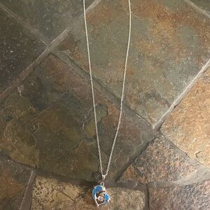 Sterling Silver Necklace with Blue Heart/ Dolphin Pendant 925